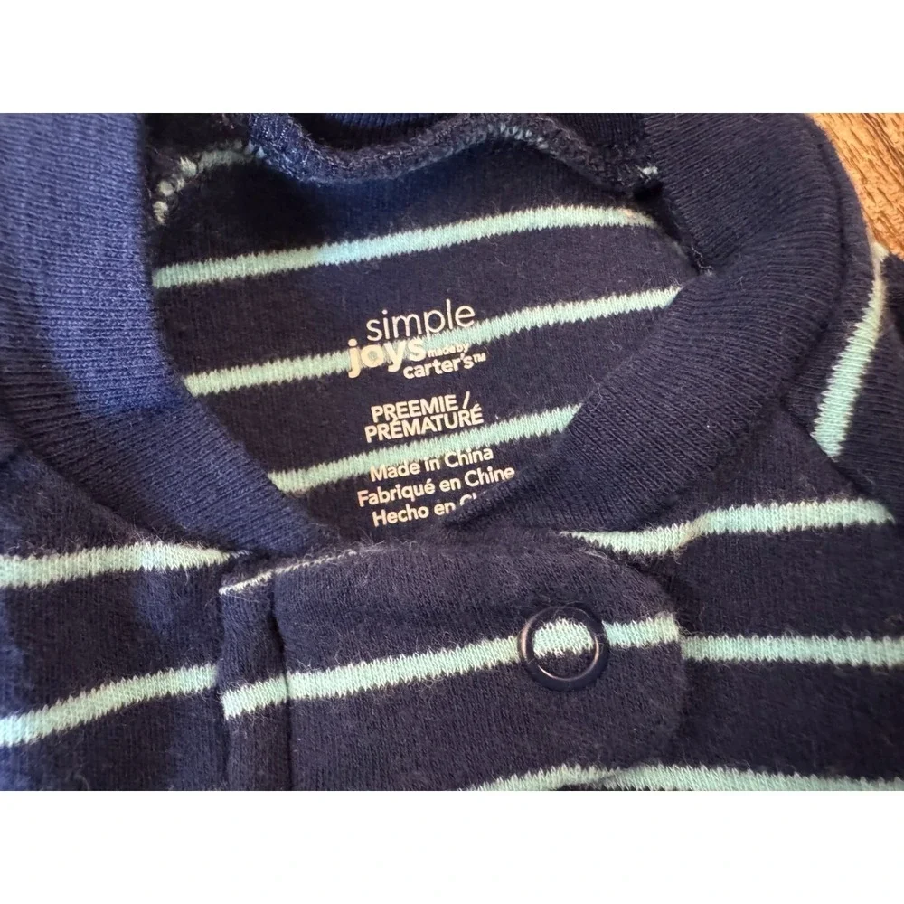 Carters Baby Sleeper Boy Preemie Striped‎ Outfit Romper Blue Red Fire Truck Zips